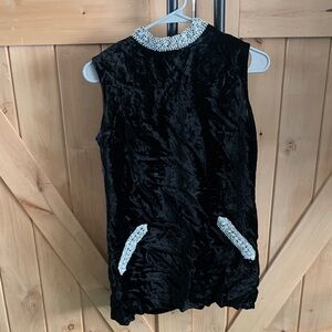 Vintage Black Velvet Mini Dress with Silver Accents